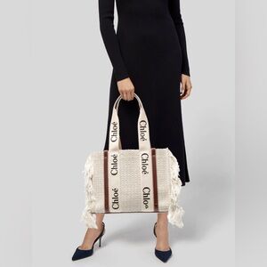Authentic Chloé Woody Medium Woven Fringe Tote